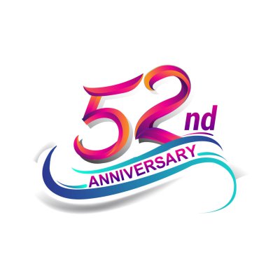 52 Yıldönümü kutlama logo mavi ve kırmızı renkli. doksan dokuz yıl Doğum günü logosu beyaz arka plan üzerinde.