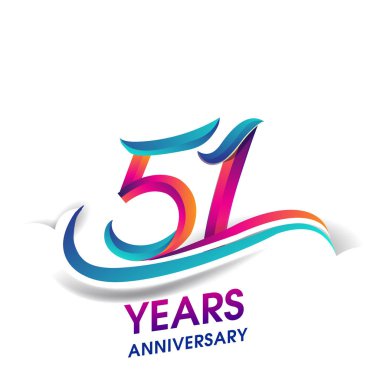 51 yıldönümü kutlama logo mavi ve kırmızı renkli. Doğum günü logosu beyaz arka plan üzerinde.