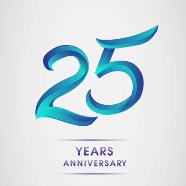 25 yıl yıldönümü kutlama logo mavi renkli izole üzerinde beyaz arka plan. 98 Doğum günü logosu için davetiye, afiş ve tebrik kartı