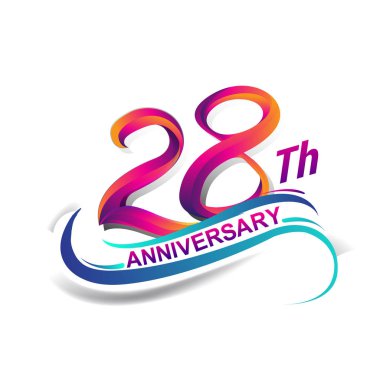 28 yıldönümü kutlama logo mavi ve kırmızı renkli. doksan dokuz yıl Doğum günü logosu beyaz arka plan üzerinde.