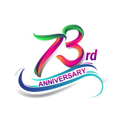 73 yıldönümü kutlama Logo yeşil ve kırmızı renkli. doksan yedi yıl Doğum günü logosu beyaz arka plan üzerinde.