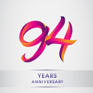 94 yıl yıldönümü kutlama logo renkli tasarım, Doğum günü logosu beyaz arka plan üzerinde