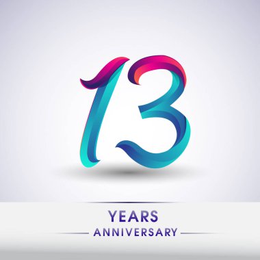 13 yıl yıldönümü kutlama logo mavi ve kırmızı renkli, beyaz zemin üzerine 54 Doğum günü logosu