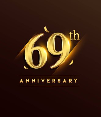 69 yıldönümü parlayan logo renkli konfeti altın ile tebrik kartı ve davetiye için tasarım vektör koyu arka plan üzerinde izole.