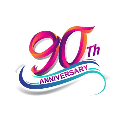 90 yıldönümü kutlama logo mavi ve kırmızı renkli. doksan dokuz yıl Doğum günü logosu beyaz arka plan üzerinde.