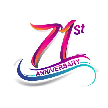 71 yıldönümü kutlama logo mavi ve kırmızı renkli. doksan dokuz yıl Doğum günü logosu beyaz arka plan üzerinde.