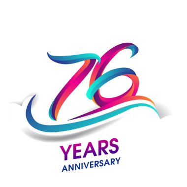 76 yıldönümü kutlama logo mavi ve kırmızı renkli. Doğum günü logosu beyaz arka plan üzerinde.