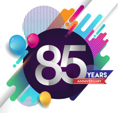85 yıl yıldönümü logosu ile renkli arka plan, tasarım şablonu öğeleri için davetiye ve afiş, Doğum günü kutlaması vektör.