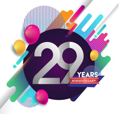 29 yıl yıldönümü logosu ile renkli arka plan, tasarım şablonu öğeleri için davetiye ve afiş, Doğum günü kutlaması vektör.