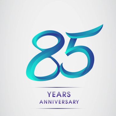 85 yıl yıldönümü kutlama logo mavi renkli izole üzerinde beyaz arka plan. 98 Doğum günü logosu için davetiye, afiş ve tebrik kartı