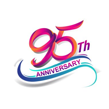 95 yıldönümü kutlama logo mavi ve kırmızı renkli. doksan dokuz yıl Doğum günü logosu beyaz arka plan üzerinde.
