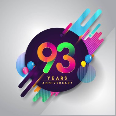 93 yıldönümü logosu ile renkli arka plan, tasarım şablonu öğeleri için davetiye ve afiş, Doğum günü kutlaması vektör