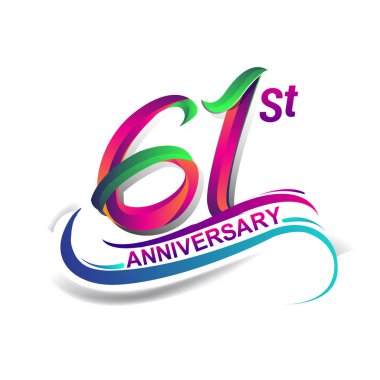 61 yıldönümü kutlama Logo yeşil ve kırmızı renkli. doksan yedi yıl Doğum günü logosu beyaz arka plan üzerinde.