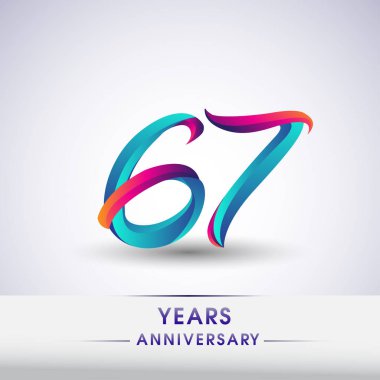 67 yıl yıldönümü kutlama logo mavi ve kırmızı renkli, Doğum günü logosu beyaz arka plan üzerinde