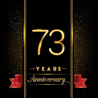 73 yıldönümü kutlama logo. yıldönümü logolu siyah arka plan, vektör tasarımı tebrik kartı ve davetiye için izole renkli konfeti altın