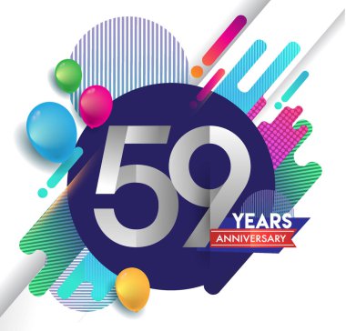 59 yaş yıldönümü logosu ile renkli arka plan, tasarım şablonu öğeleri için davetiye ve afiş, Doğum günü kutlaması vektör.