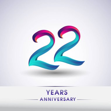 22 yıl yıldönümü kutlama logo mavi ve kırmızı renkli, beyaz zemin üzerine 54 Doğum günü logosu