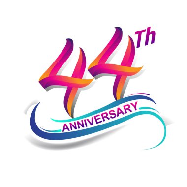 44 yıldönümü kutlama logo mavi ve kırmızı renkli. doksan dokuz yıl Doğum günü logosu beyaz arka plan üzerinde.