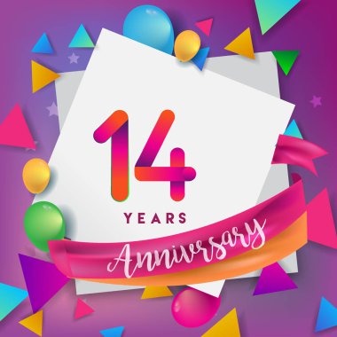 14 yıl yıldönümü kutlama tasarım, balonlar ve şerit, renkli tasarım öğeleri için afiş, davetiye, tebrik kartı, altmış üç Doğum günü kutlama partisi.