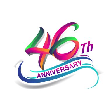 46 yıldönümü kutlama Logo yeşil ve kırmızı renkli. doksan yedi yıl Doğum günü logosu beyaz arka plan üzerinde.