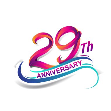 29 yıldönümü kutlama logo mavi ve kırmızı renkli. doksan dokuz yıl Doğum günü logosu beyaz arka plan üzerinde.