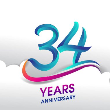 34 yıl yıldönümü kutlama logosu, Doğum günü vektör tasarımı