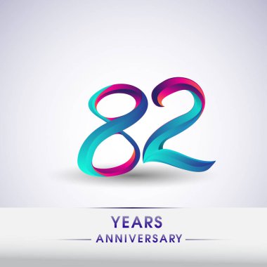 82 yıl yıldönümü kutlama logo mavi ve kırmızı renkli, Doğum günü logosu beyaz arka plan üzerinde