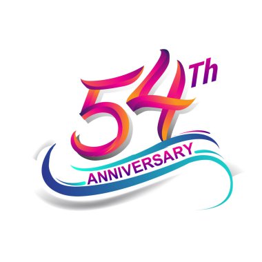 54 yıldönümü kutlama logo mavi ve kırmızı renkli. doksan dokuz yıl Doğum günü logosu beyaz arka plan üzerinde.