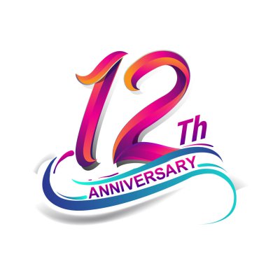 12 yıldönümü kutlama logo mavi ve kırmızı renkli. doksan dokuz yıl Doğum günü logosu beyaz arka plan üzerinde.