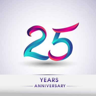 25 yıl yıldönümü kutlama logo mavi ve kırmızı 54 Doğum günü logosu beyaz arka plan üzerinde renkli,