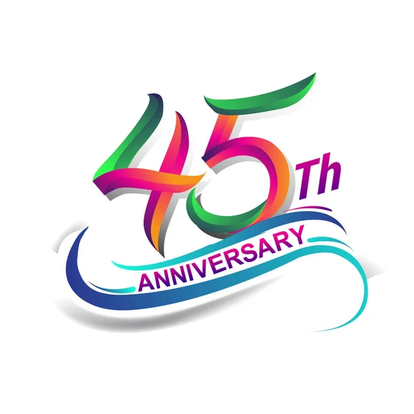45周年纪念庆祝标识绿色和红色上色 九十七年的生日标志在白色背景 — 图库矢量图片