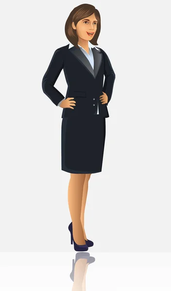 Femme Affaires Costume Noir Avec Position Debout Pose Présentation Illustration — Image vectorielle