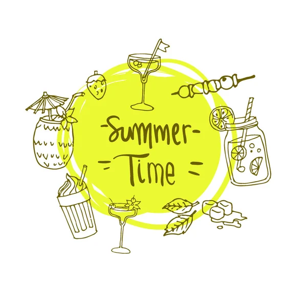 Sommerhintergrund Logo Handgezeichnete Und Gestalterische Elemente Für Den Sommerurlaub Vektorillustration — Stockvektor
