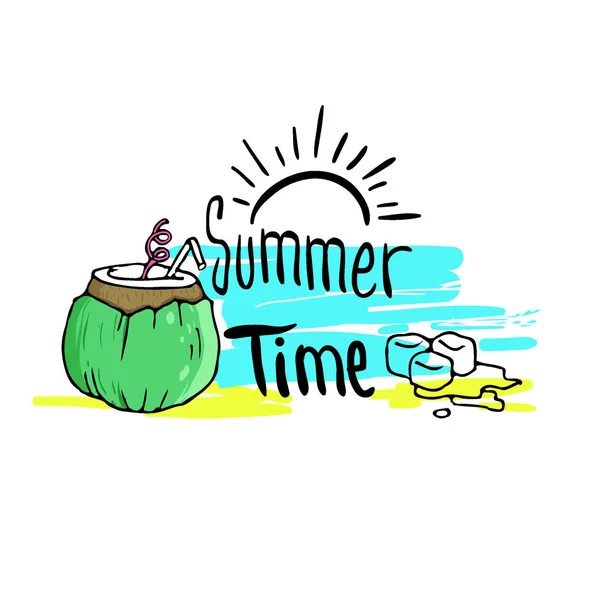 Καλοκαίρι Φόντο Λογότυπο Χέρι Και Σχεδιαστικά Στοιχεία Για Καλοκαιρινές Διακοπές — Διανυσματικό Αρχείο