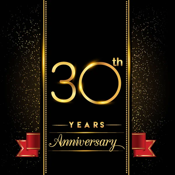 Anni Anniversario Celebrazione Logotipo Logo Anniversario Con Confetti Dorati Nastro — Vettoriale Stock