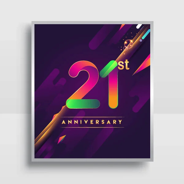 21周年纪念标志 媒介设计为邀请和海报十九年生日庆祝以多彩的抽象背景被隔绝在白色背景上 — 图库矢量图片