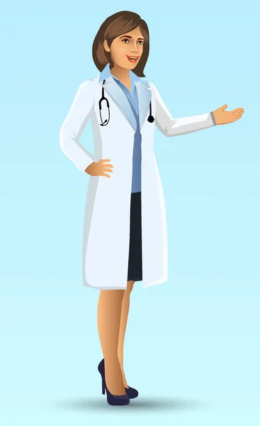 Jeune Docteur Avec Position Debout Figure Dessin Animé Femme Médecin — Image vectorielle