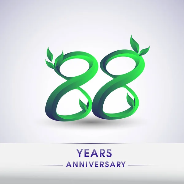 Logotipo Celebración Del Aniversario Con Hojas Color Verde Logotipo Cumpleaños — Archivo Imágenes Vectoriales