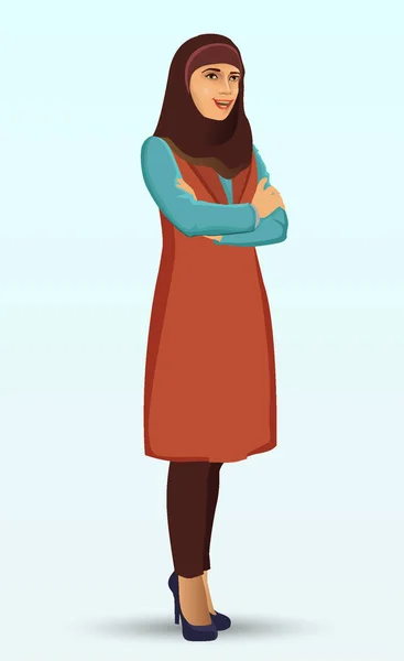 Mladá Krásná Žena Nosí Hidžáb Vektorové Ilustrace Izolované Bílém Pozadí — Stockový vektor
