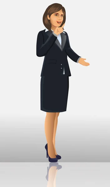 Businesswoman Black Suits Standing Position Presentation Poses Vector Illustration — Stock Vector