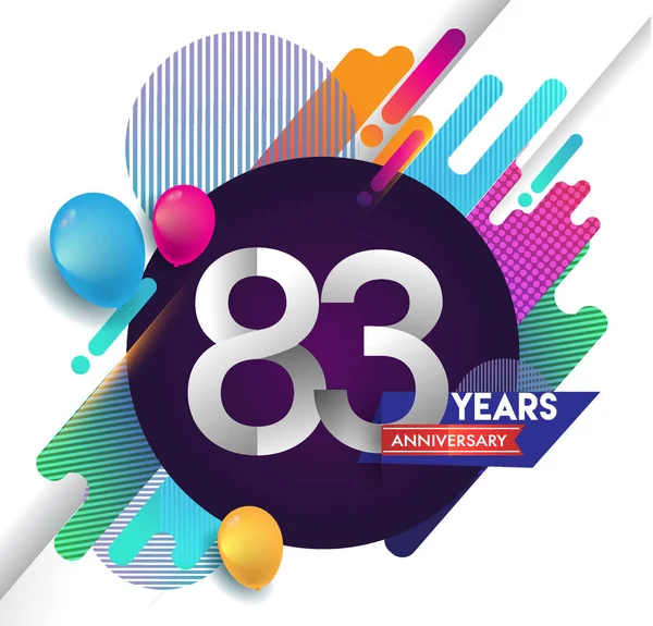 83 yıl yıldönümü logosu ile renkli arka plan, tasarım şablonu öğeleri için davetiye ve afiş, Doğum günü kutlaması vektör.