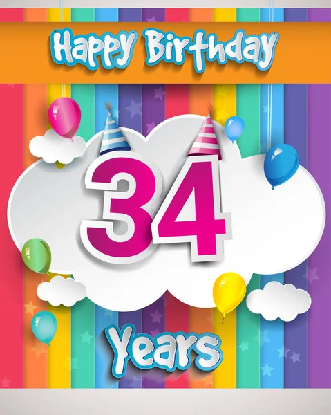 Anos Celebração Aniversário Com Balões Nuvens Design Vetorial Colorido Para —  Vetores de Stock