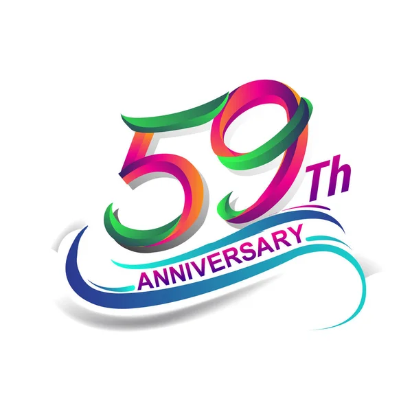Aniversario Celebración Logotipo Verde Rojo Color Noventa Siete Años Logotipo — Vector de stock