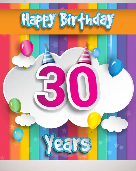 Celebração Aniversário Anos Com Balões Nuvens Design Vetorial Colorido Para —  Vetores de Stock