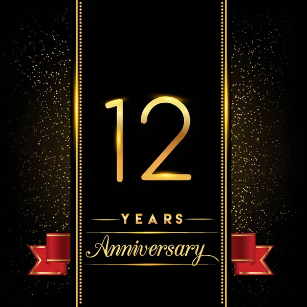 Logotipo Celebración Aniversario Años Logotipo Aniversario Con Confeti Color Dorado — Vector de stock