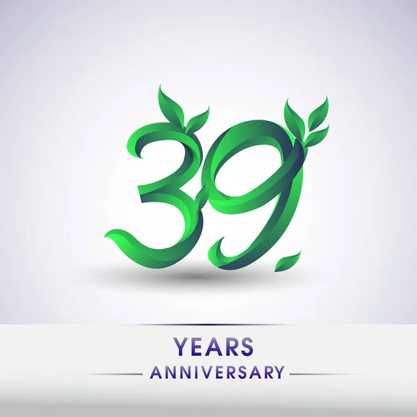 Logotipo Celebración Del Aniversario Con Hojas Color Verde Logotipo Cumpleaños — Archivo Imágenes Vectoriales