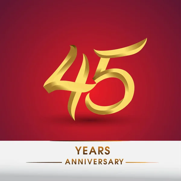 庆祝45周年纪念 标识金黄色被隔绝在红色背景上 — 图库矢量图片