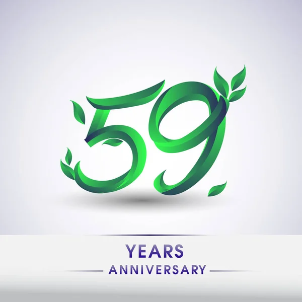 Aniversario Logotipo Celebración Con Hojas Color Verde Logotipo Cumpleaños Sobre — Archivo Imágenes Vectoriales