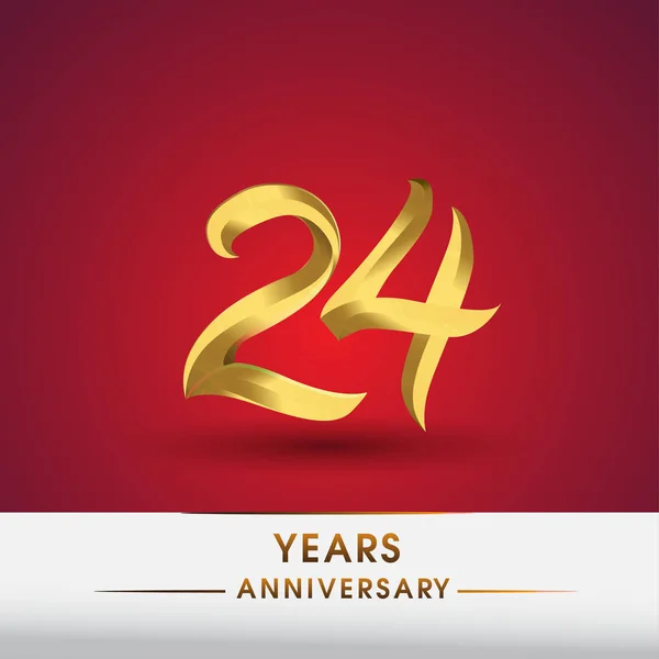 Celebração Aniversário Logotipo Cor Dourada Isolado Fundo Vermelho — Vetor de Stock