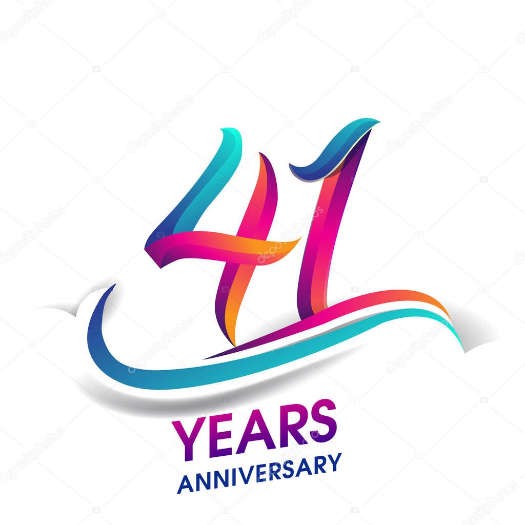 41  anniversary celebration logotype blue and red colored. birthday logo on white background.